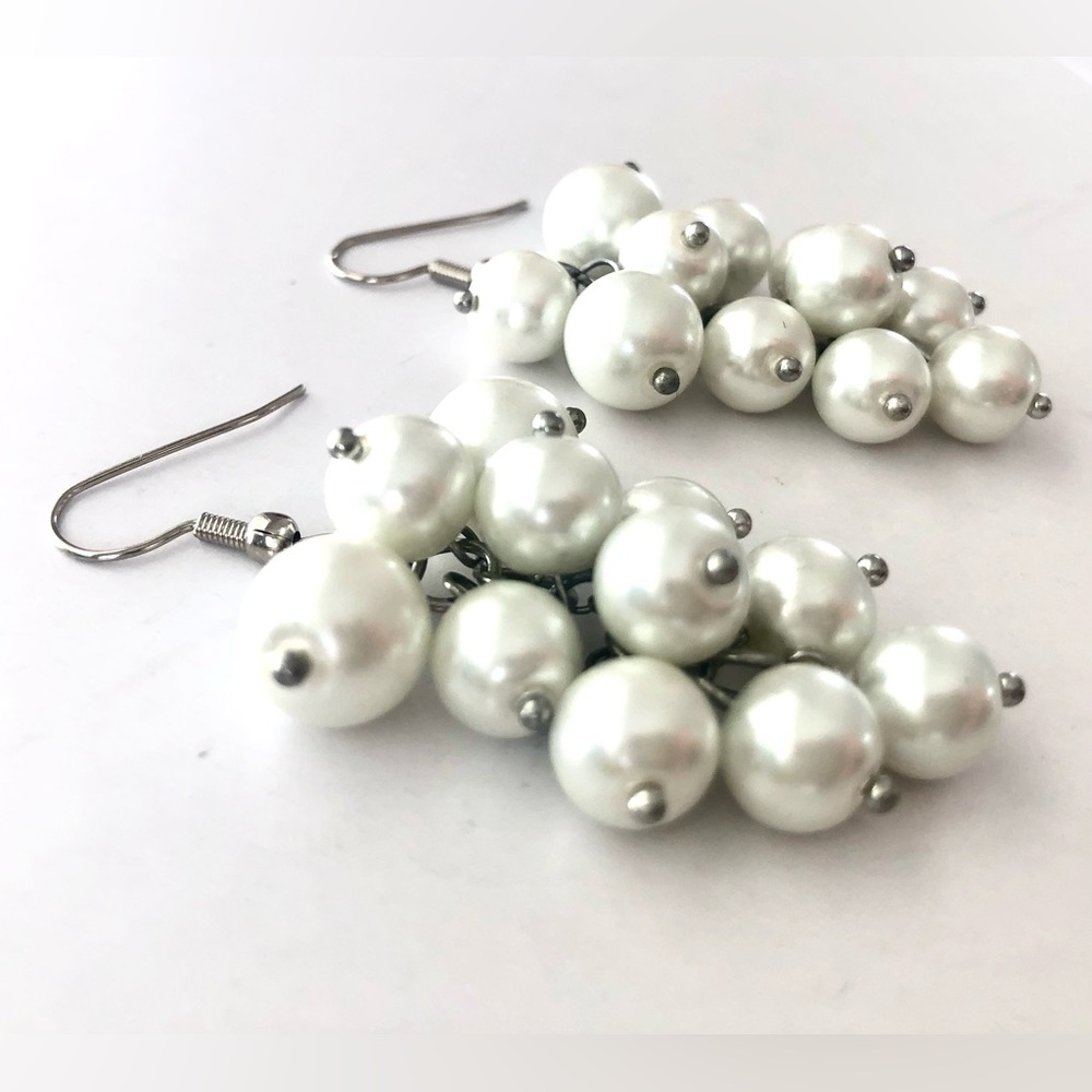 Glass pearl cluster earrings - bright white - weddings bride bridesmaid resort